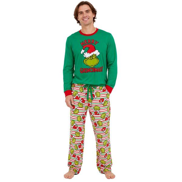 Mens Grinch Long Sleeve Merry Grinchmas Pajama Set