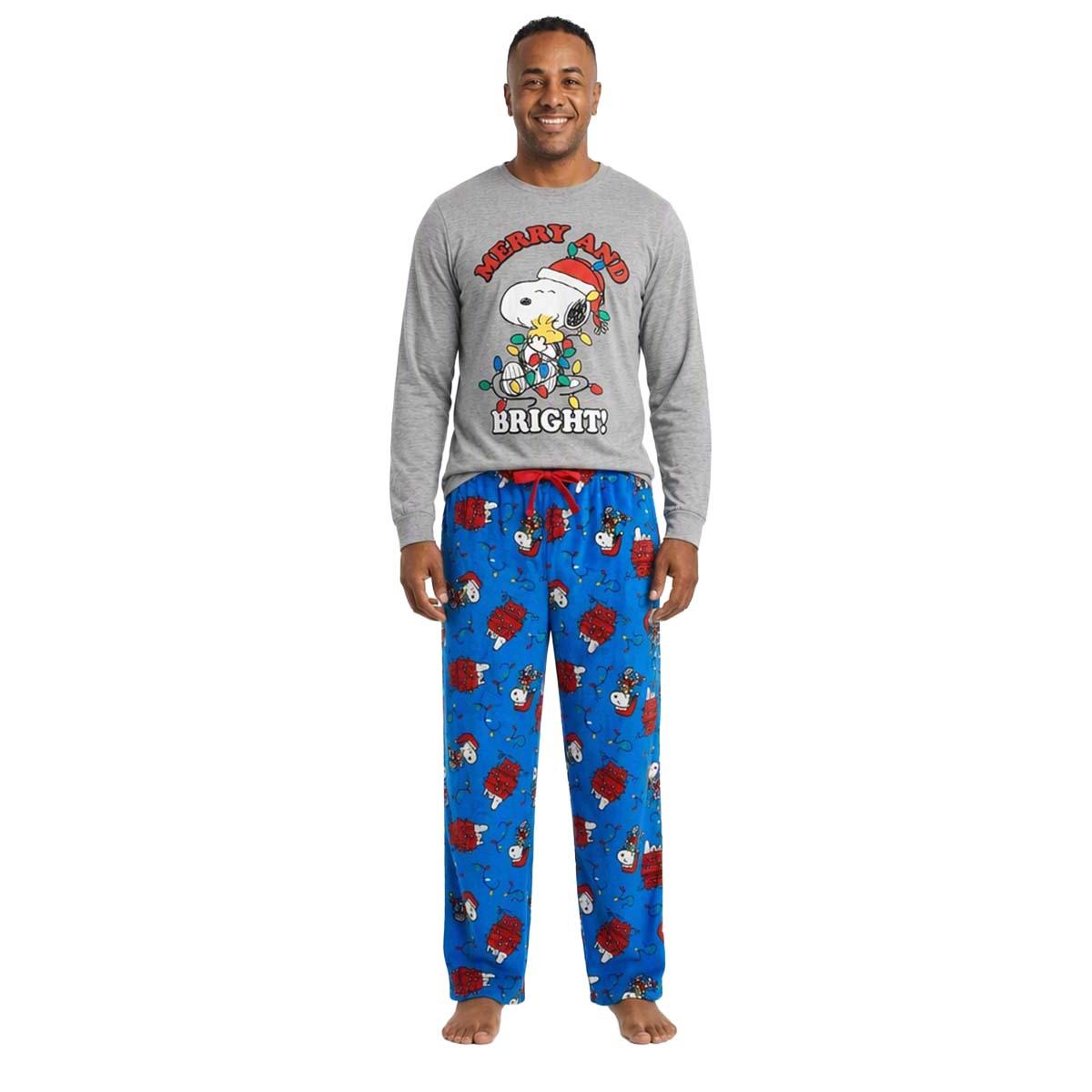 Mens Peanuts Snoopy Long Sleeve 2-pc. Matching Family Pajama Set, Medium, Gray