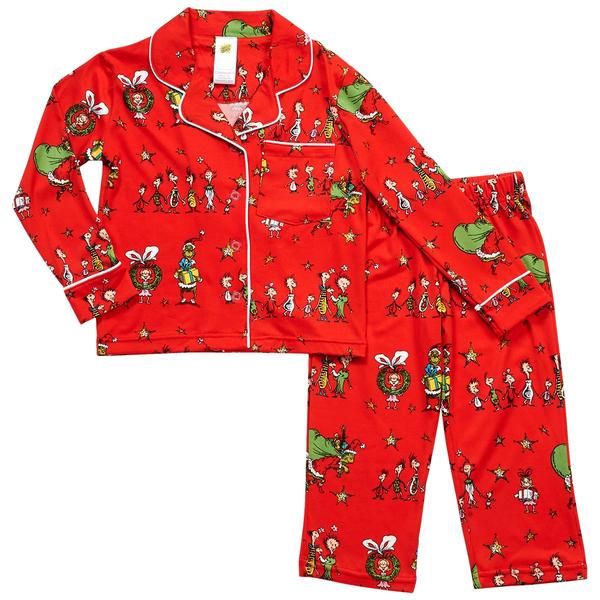Toddlers Grinch Long Sleeve Whoville Notch Collar Pajama Set alternate view