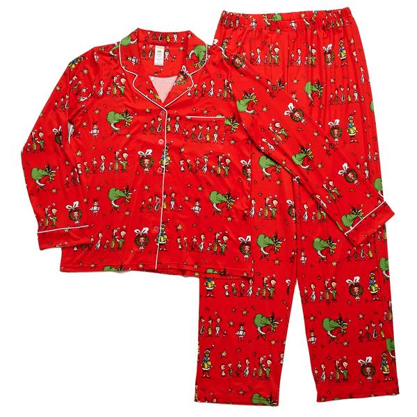 Womens Grinch Long Sleeve Whoville Notch Collar Pajama Set alternate view