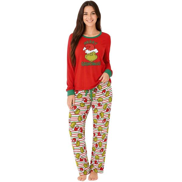 Womens Grinch Long Sleeve Merry Grinchmas Pajama Set