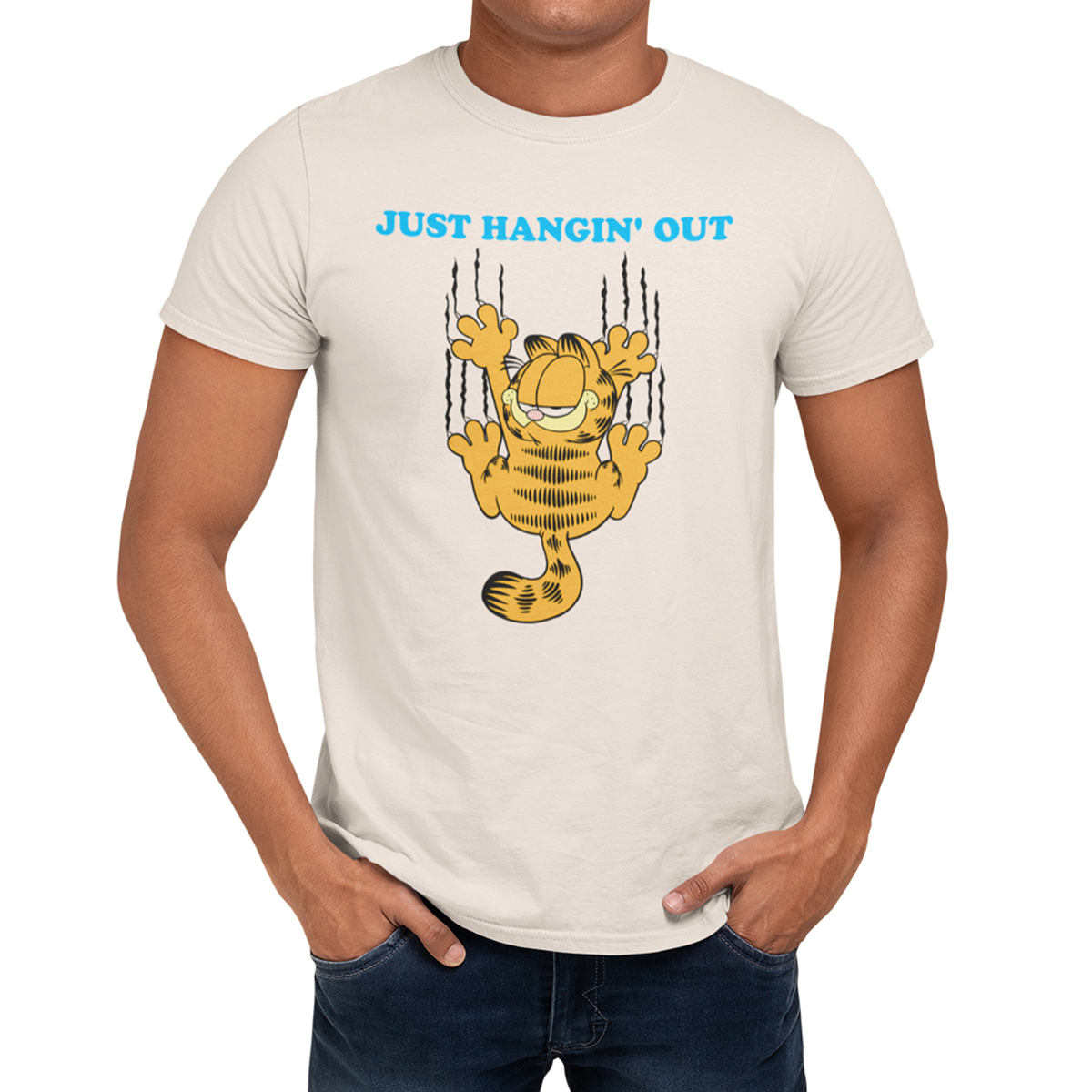 Young Mens Garfield Hangin' In There Short Sleeve Graphic Tee