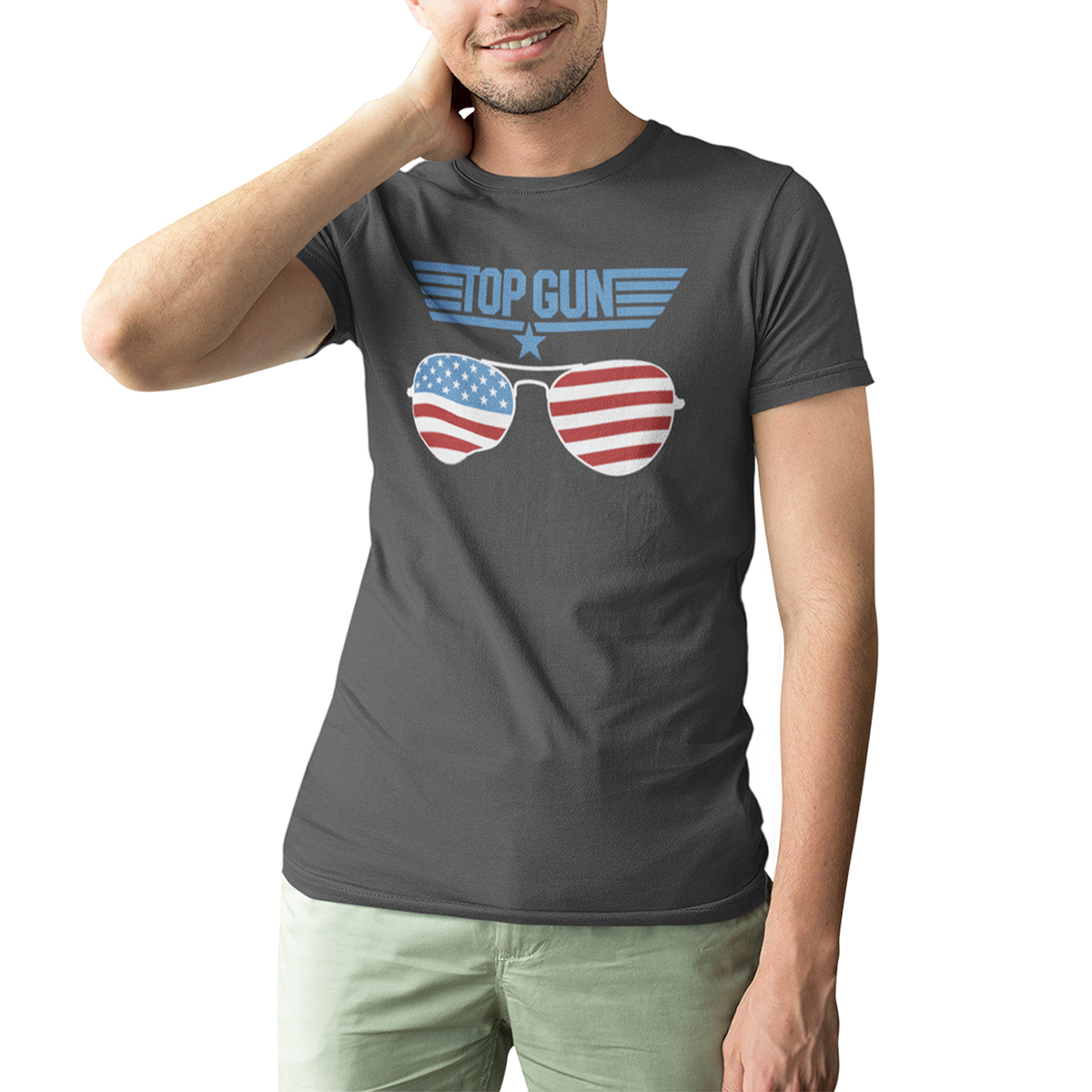 Young Mens Top Gun Americana Flag Shades Graphic Tee