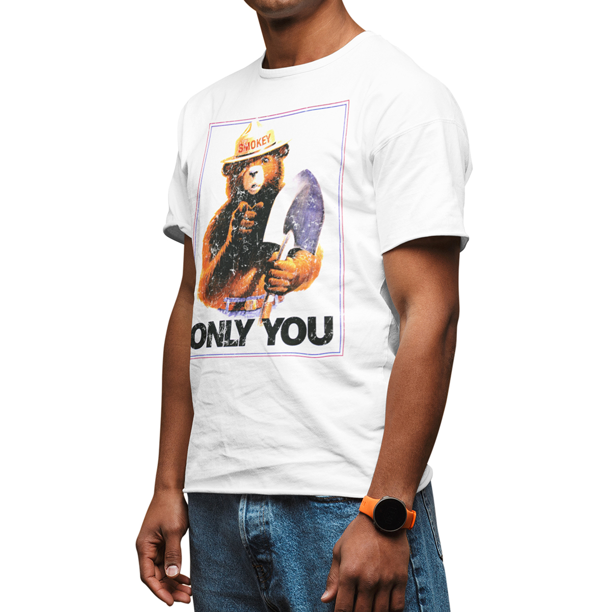 Young Mens Smokey Bear Only You Vintage Short Sleeve Graphic Tee