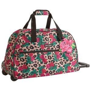betsey johnson travel duffel bag Designer Carry On Luggage Collection - Lightweight Pattern 22 Inch Bag- Weekender Overnight Business Suitcase with 2- Rolling Wheels (Covered Roses) line skate wheels Betsey Johnson Green & Pink