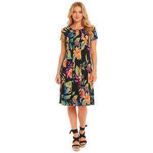 Womens Sami & Jo Short Sleeve Keyhole Neck Floral A-Line Dress