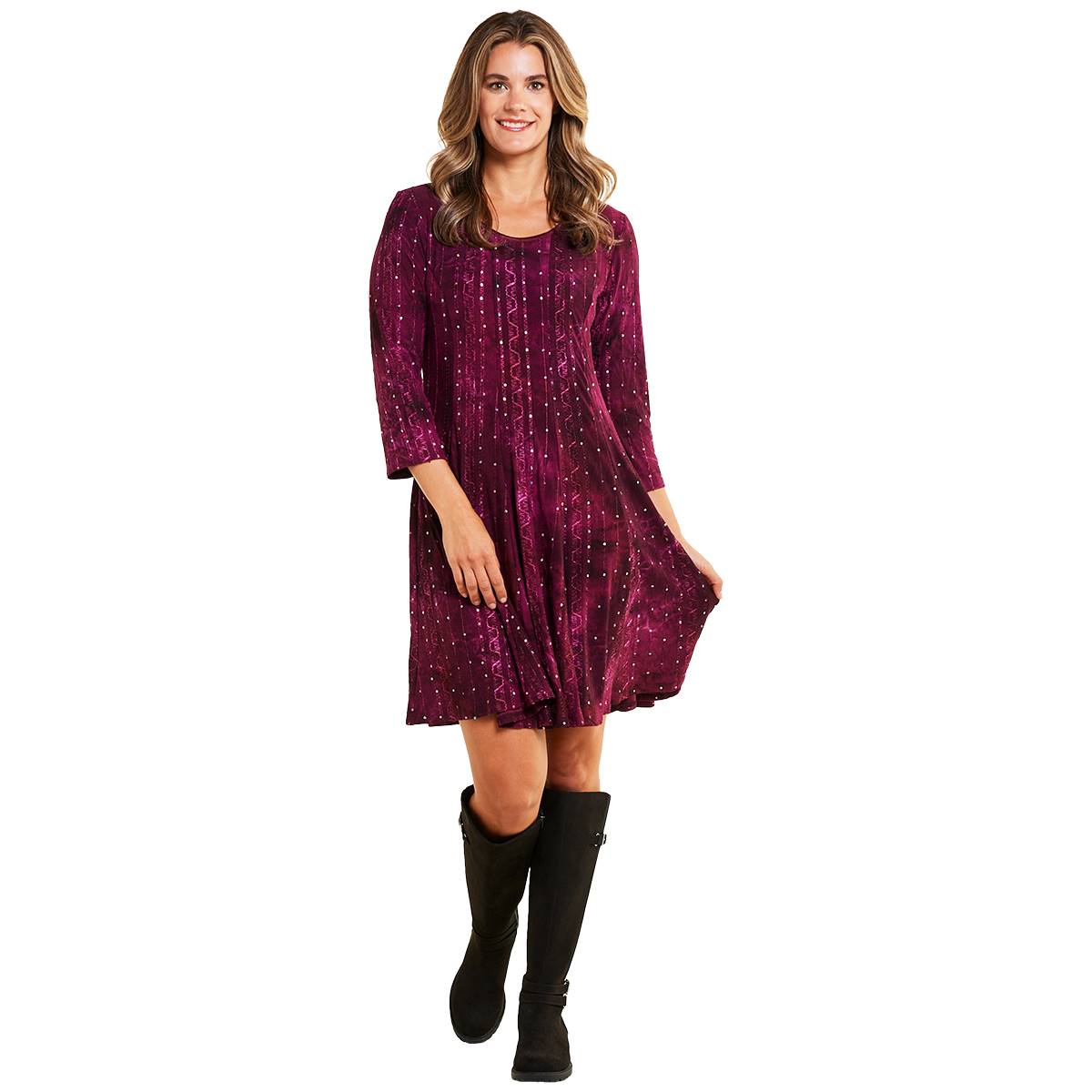 Womens Sami & Jo 3/4 Sleeve Embellished Seamed Shift Dress