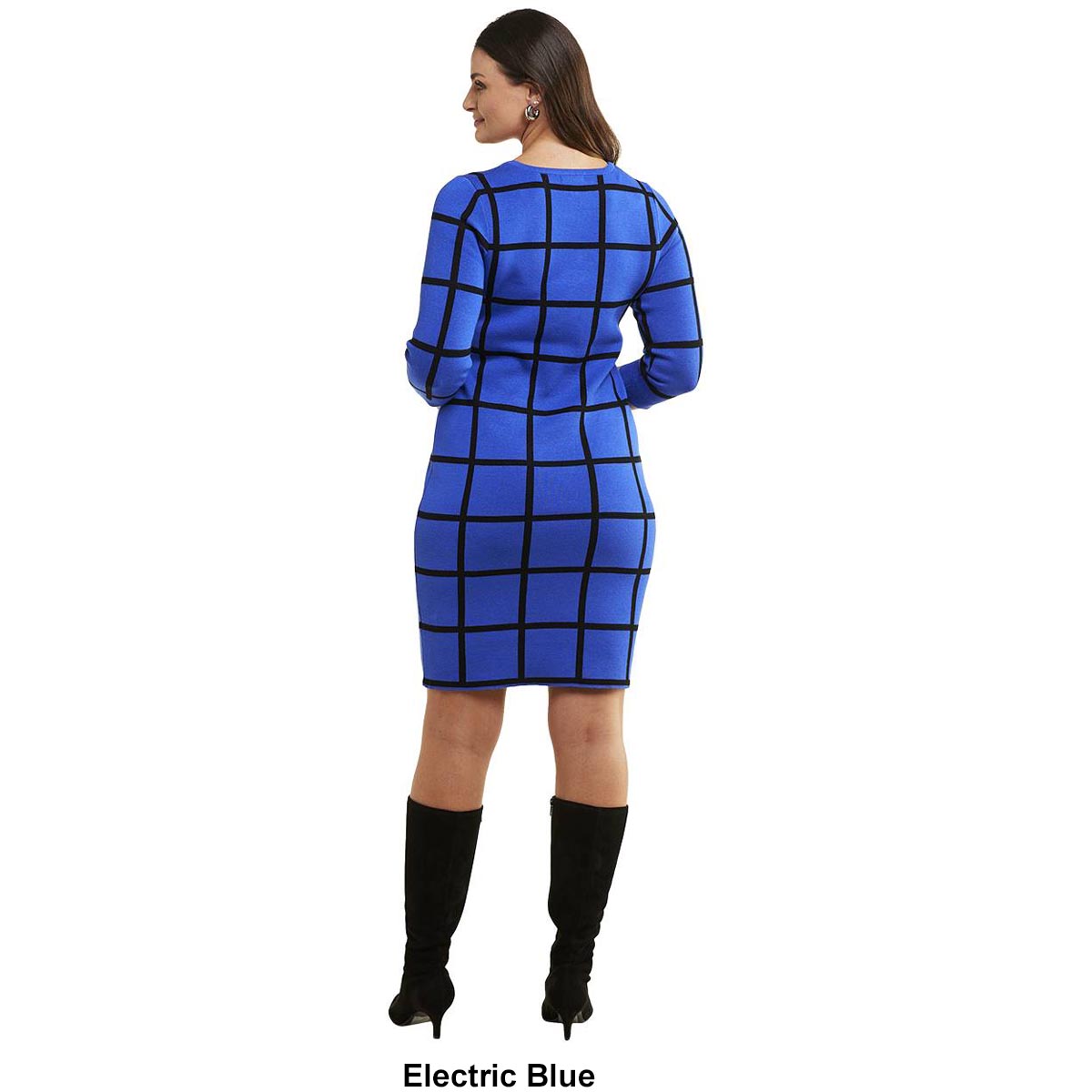 Womens Sami & Jo 3/4 Sleeve Plaid Sweater Dress