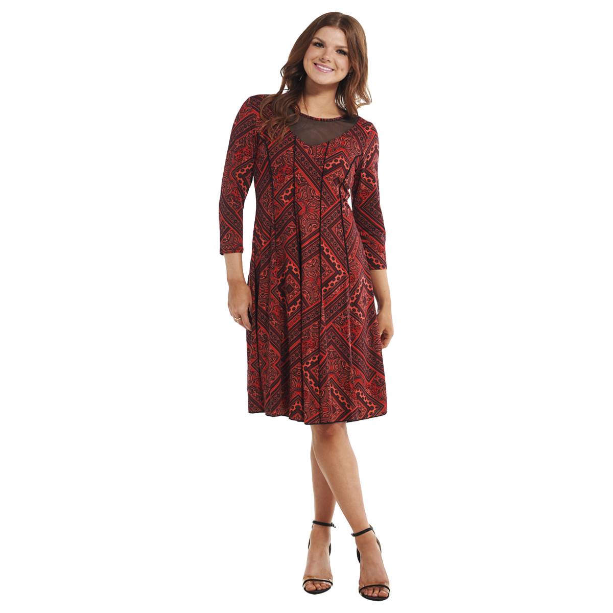 Womens Sami & Jo 3/4 Sleeve Paisley A-Line Dress