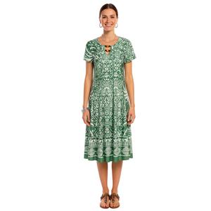 Womens Sami & Jo Short Sleeve Floral Beaded Neck A-Line Dress