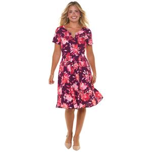 Womens Sami & Jo Short Sleeve Floral Keyhole Neck A-line Dress