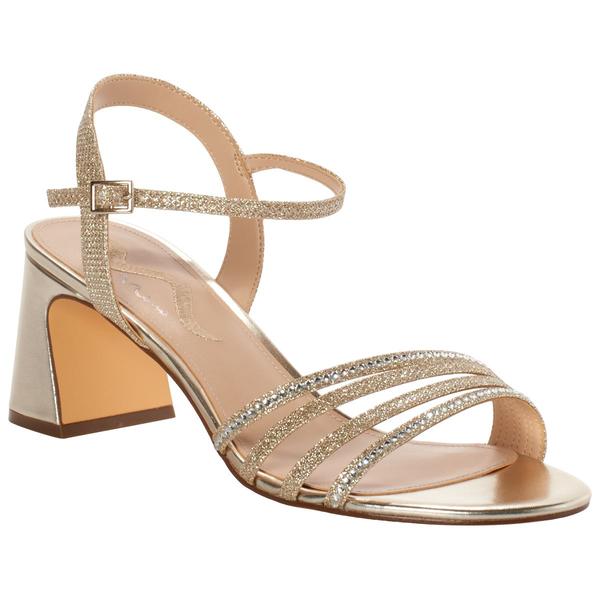 Womens Nina Metallic Ankle Strap Block Heels