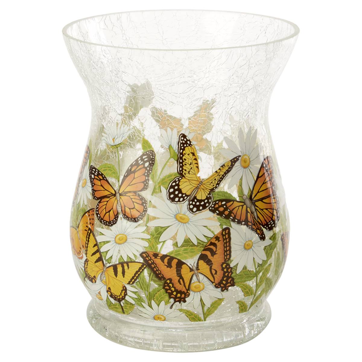 Transpac Butterfly Daisy Glass Hurricane Holder