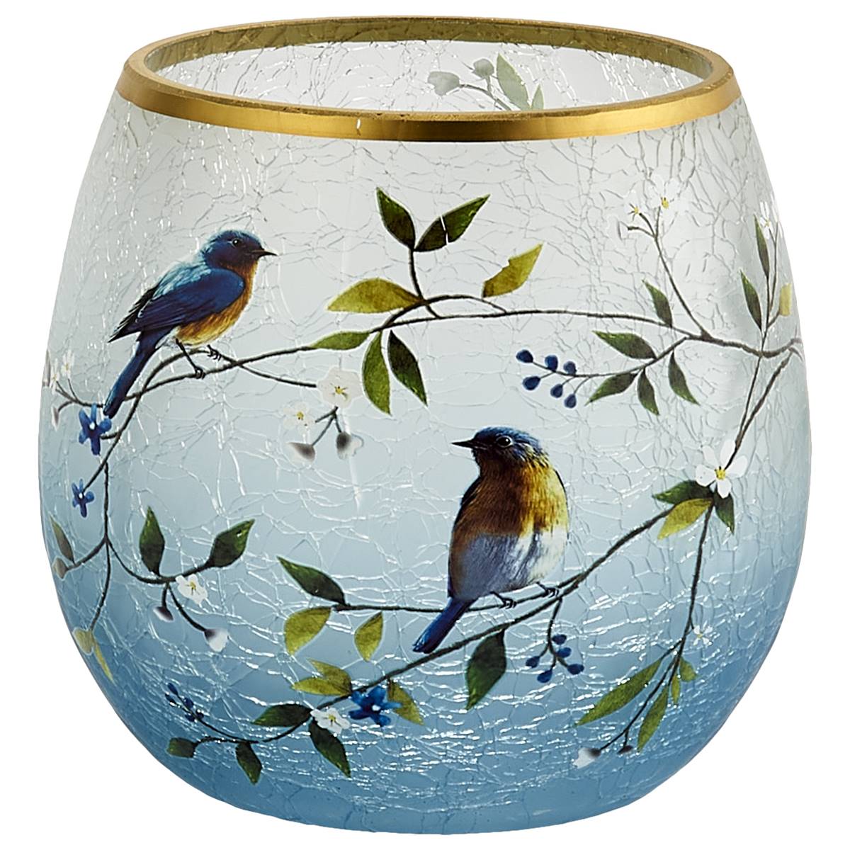 Transpac Blue Birds Crackle Candleholder