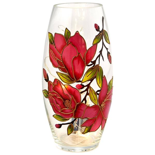 Transpac LED Magenta Rose & Gold Jar