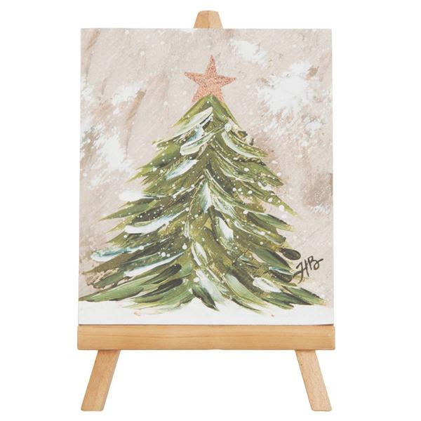 Transpac Easel with Canvas Holiday Tree Art