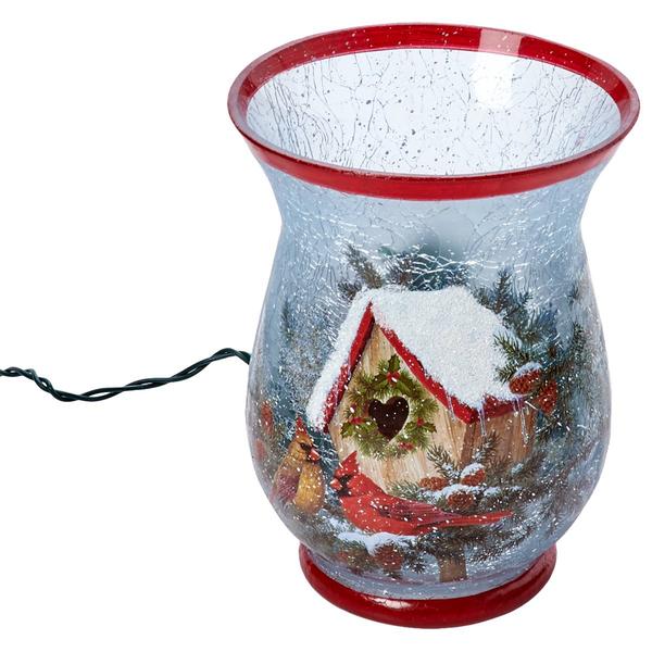 Transpac Christmas Cardinal House Glass Hurricane
