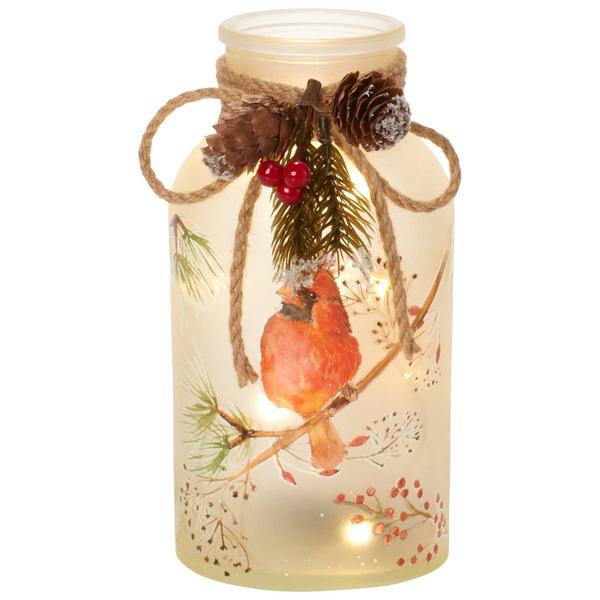 Transpac Christmas Cardinal Glass Jar Decor