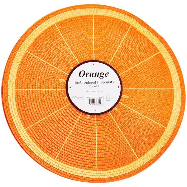 Orange Embroidered Round Placemats -Set of 4