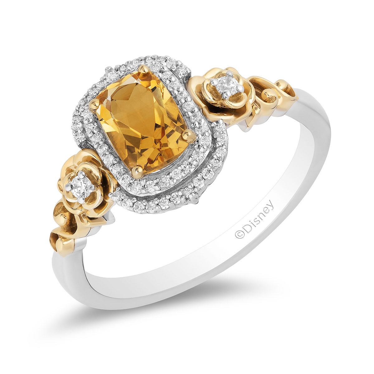 Enchanted By Disney 1/8ctw. Diamond & Citrine Silver Belle Ring