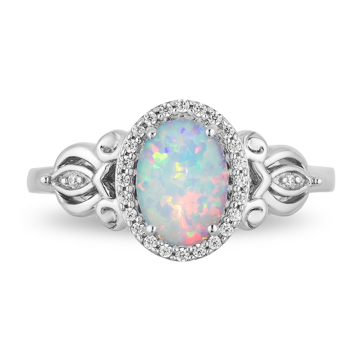 Enchanted By Disney 1/10ctw. Diamond/Opal Silver Cinderella Ring