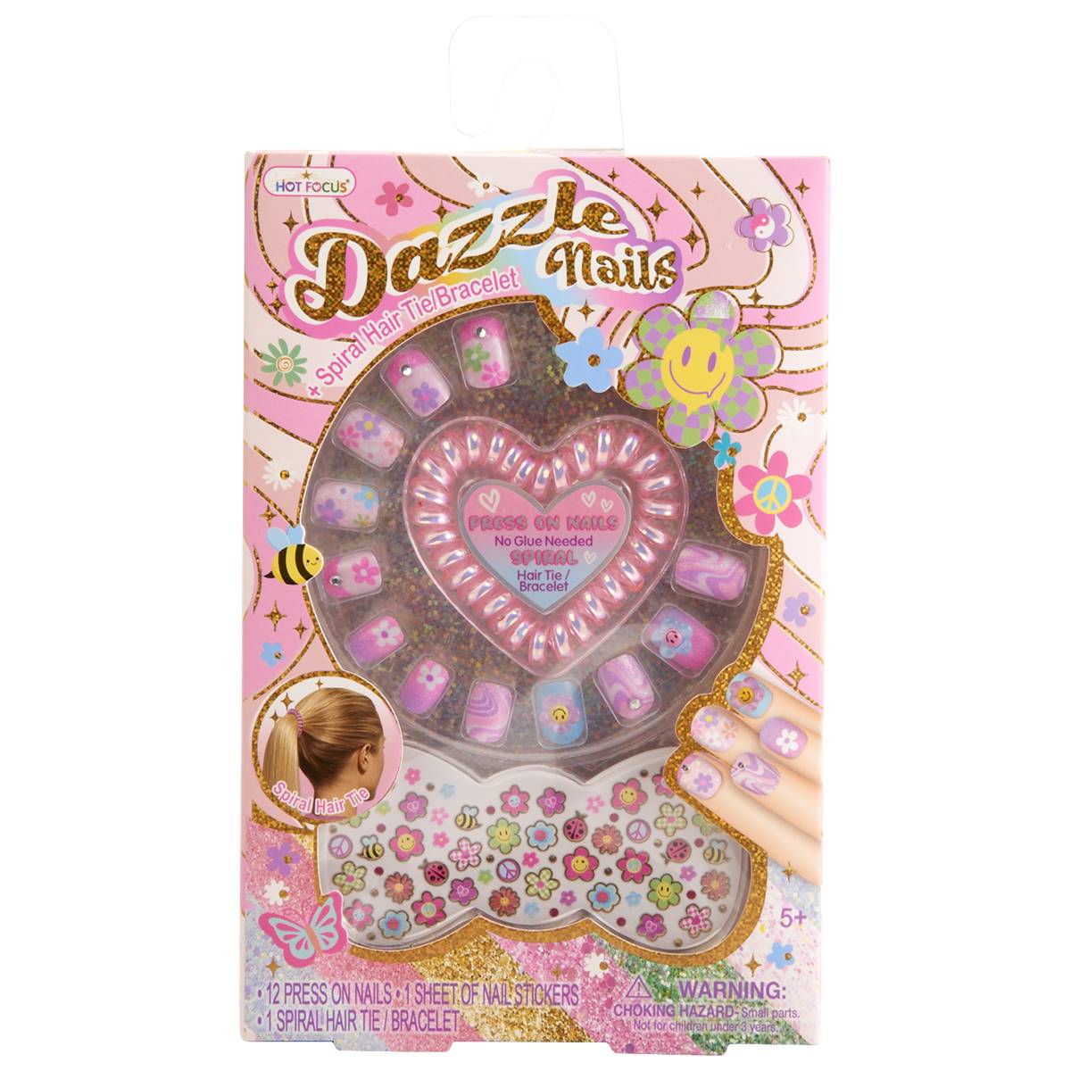 Girls Hot Focus(R) 12pc. Dazzle Press On Nails W/Stickers