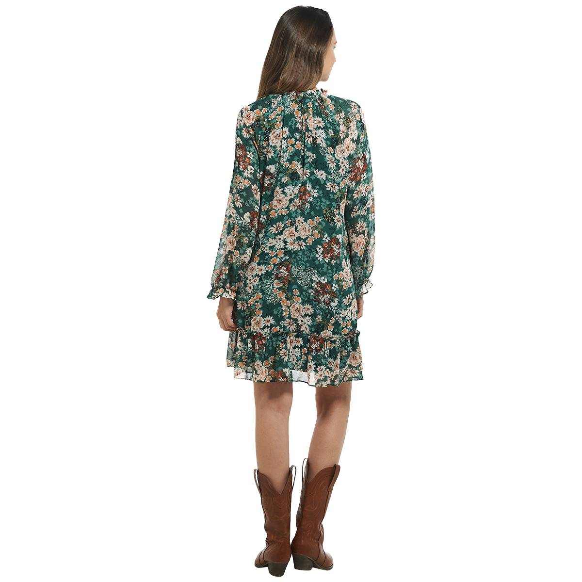 Womens Luxology Long Sleeve Floral Tier Hem Shift Dress