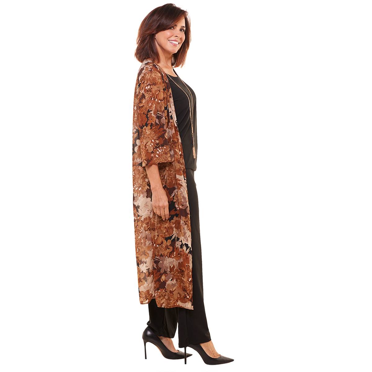 Womens Gloria Lance 3pc. Floral Chiffon Duster Pants Set