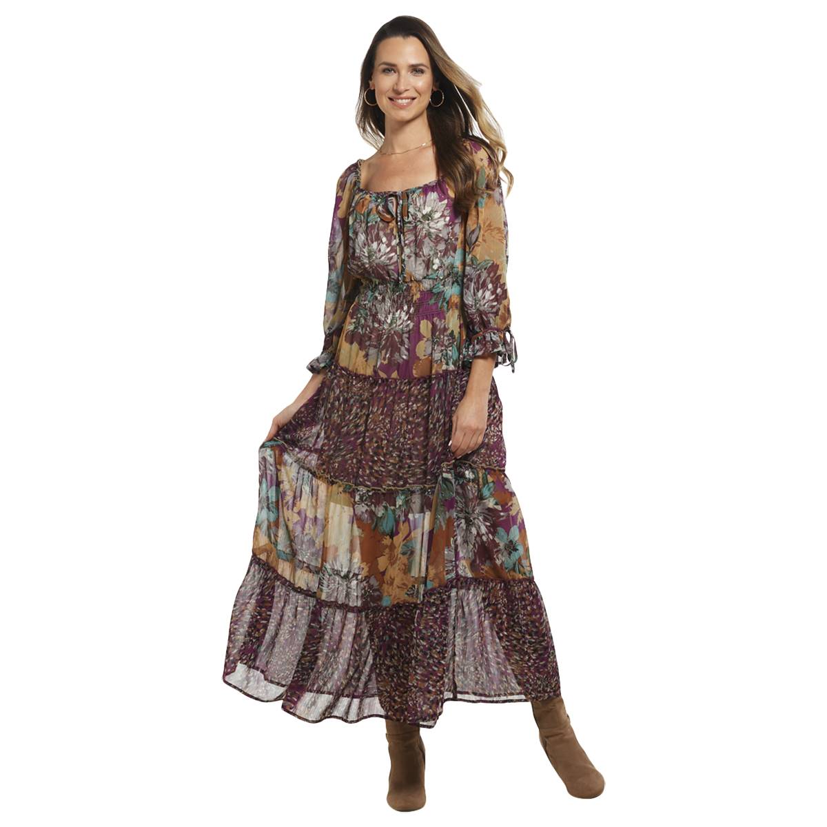 Womens Figueroa & Floral Patchwork Tier Maxi Dress