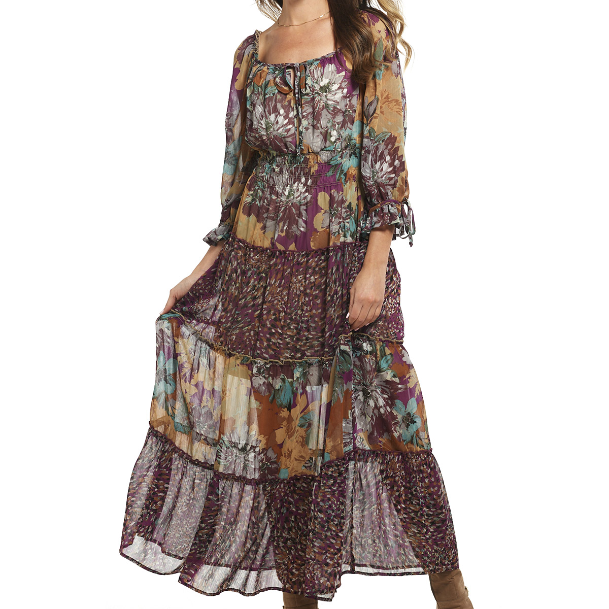 Womens Figueroa & Floral Patchwork Tier Maxi Dress