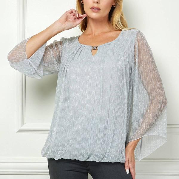 Womens Sara Michelle 3/4 Angel Sleeve Keyhole Neck Blouse