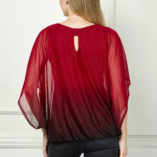 Womens Sara Michelle Batwing Sleeve Ombre Glitter Poncho Blouse alternate view
