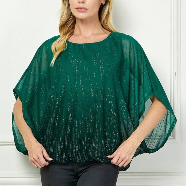 Womens Sara Michelle Batwing Sleeve Ombre Glitter Blouse