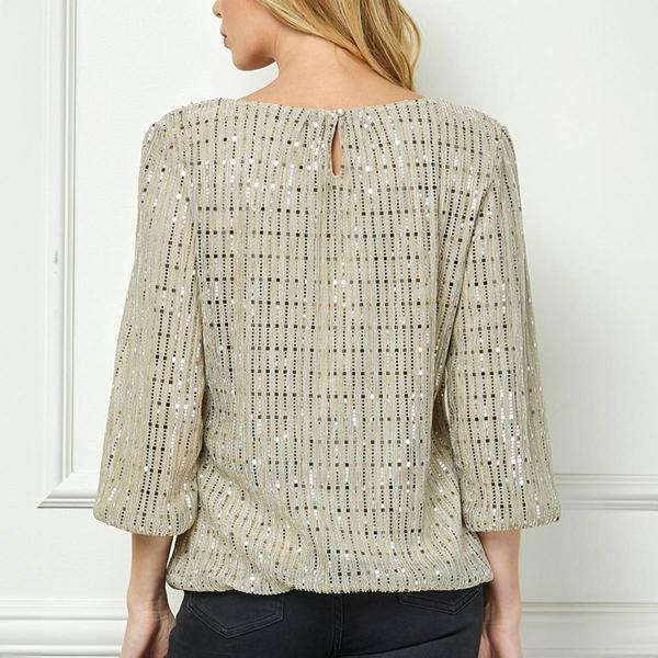 Womens Sara Michelle 3/4 Sleeve Bubble Hem Sequin Blouse alternate view