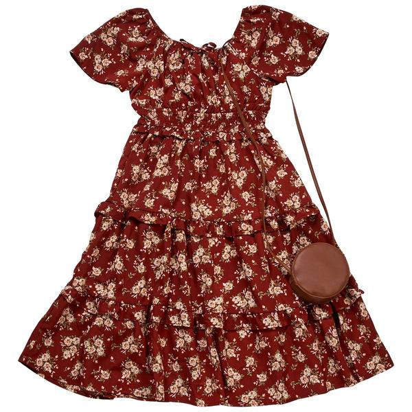 Girls (7-16) As U Wish Flutter Sleeve Flower Midi Dress w/ Purse