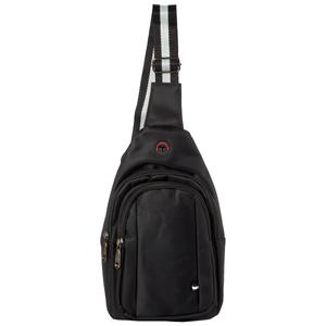 Mens Nylon Sling Bag with Striped Strap - Black