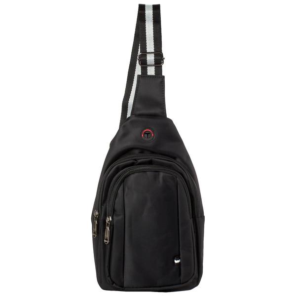 Mens Nylon Sling Bag with Striped Strap - Black