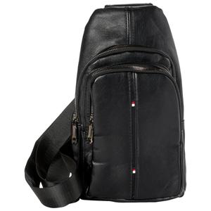 Mens Pleather Double-Zip Sling Bag - Black