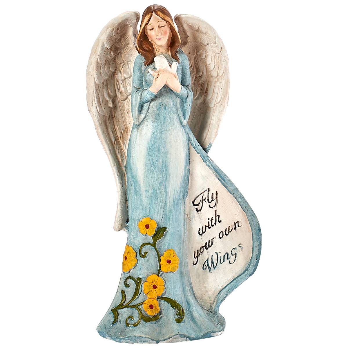 Alpine Angel Statue W/ Blue Dress & Saying