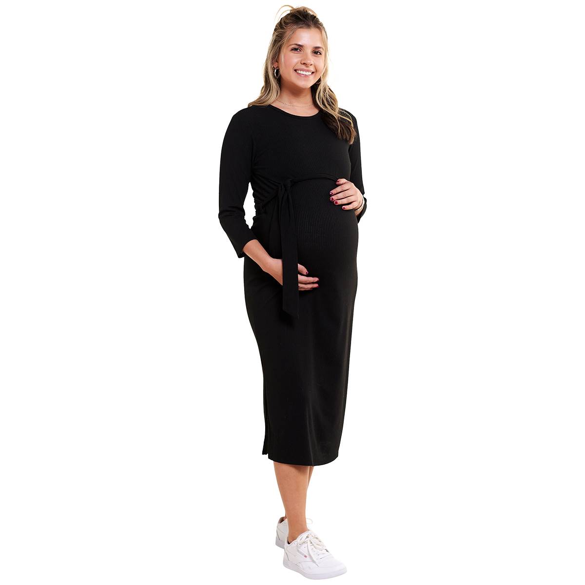 Womens Due Time 3/4 Sleeve Solid Knit Maternity Maxi Dress