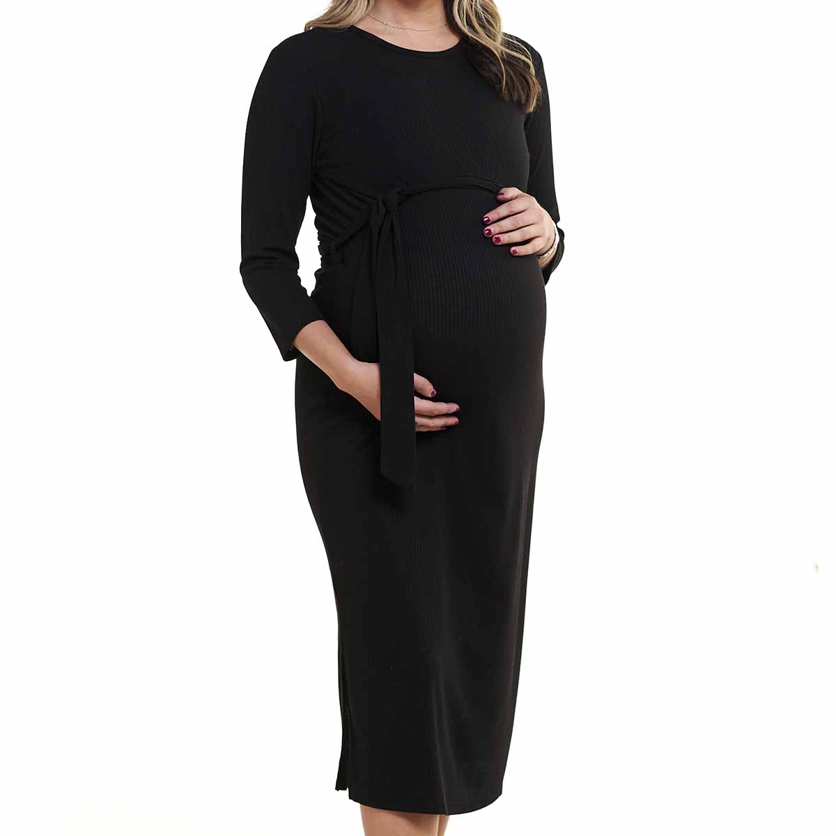 Womens Due Time 3/4 Sleeve Solid Knit Maternity Maxi Dress