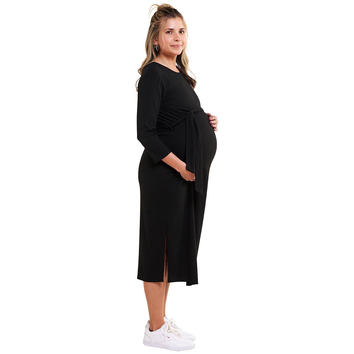 Womens Due Time 3/4 Sleeve Solid Knit Maternity Maxi Dress