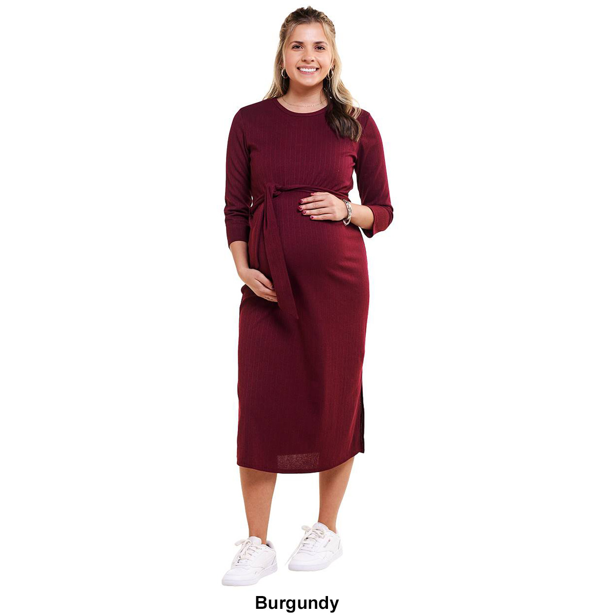 Womens Due Time 3/4 Sleeve Solid Knit Maternity Maxi Dress