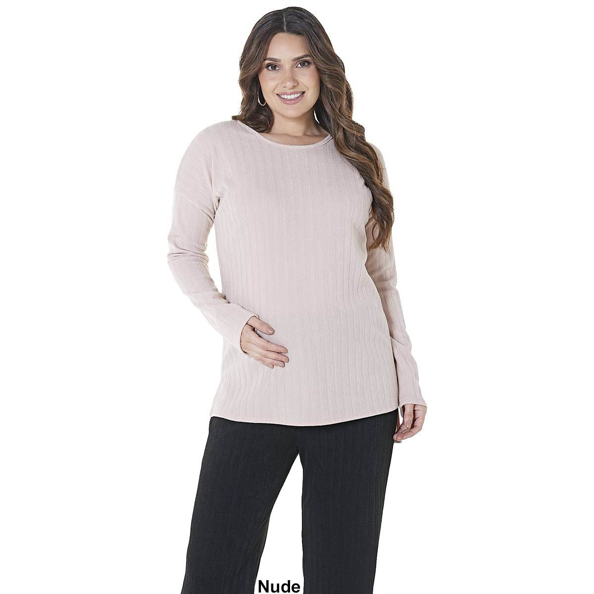 Womens Due Time Long Sleeve High Low Side Slit Rib Maternity Tee