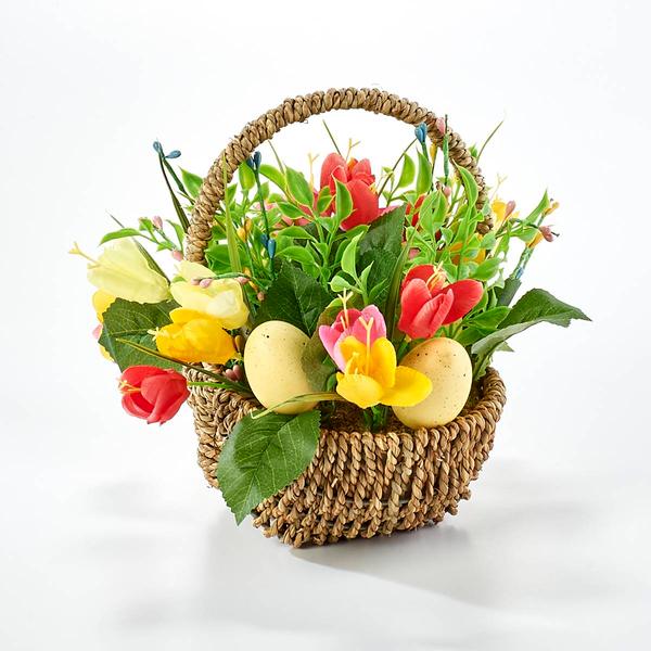 Artificial Tulips/Leaves & Eggs Basket