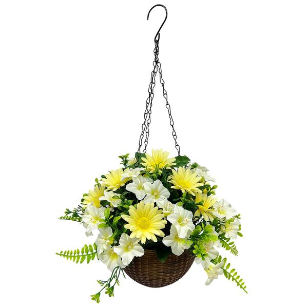 Life-Like Daisy & Petunia in Plastic Hanging Basket