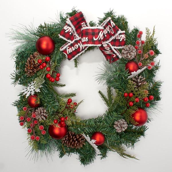 Snowflake/Ball Ornaments/Berries/Pine Cones/Ribbon Wreath