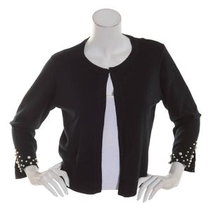 Womens Nina Leonard Long Sleeve Pearl Trim Cuff Shrug