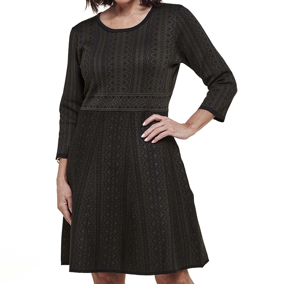 Womens Nina Leonard Geometric Fit & Flare Sweater Dress