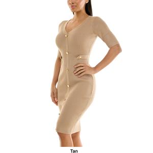 Womens Nina Leonard Elbow Sleeve Rib Button Trim Sweater Dress alternate view